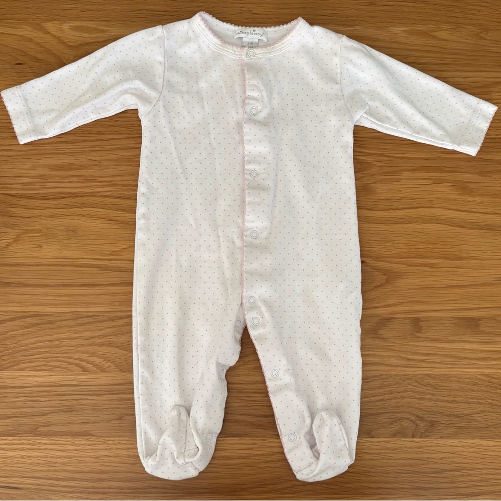 Kissy Kissy 100% Cotton White Footed One-Piece with Pink Micro Dots